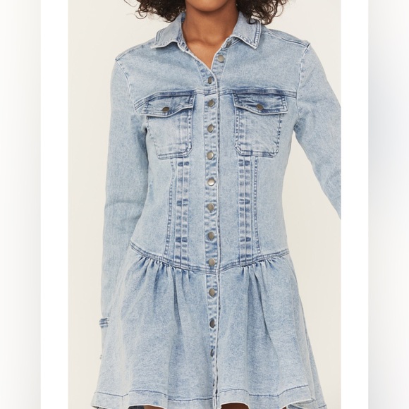 Free People Women’s Roadhouse Mini Denim Dress In On The Road Rinse - Picture 2 of 5